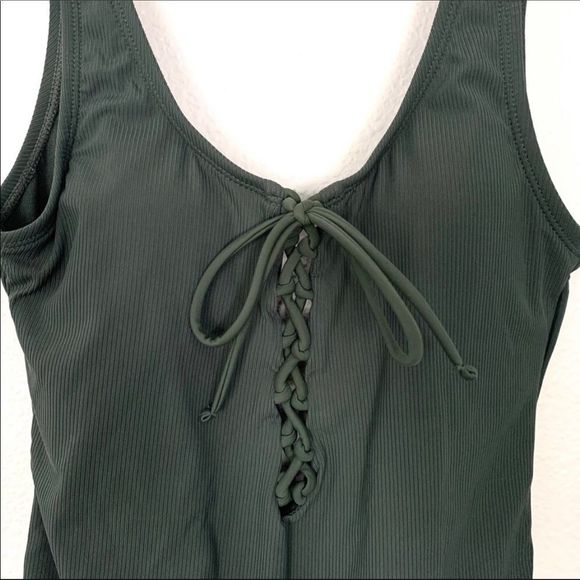 Olive Green Lace Up One-Piece Swimsuit size XL - Picture 4 of 8